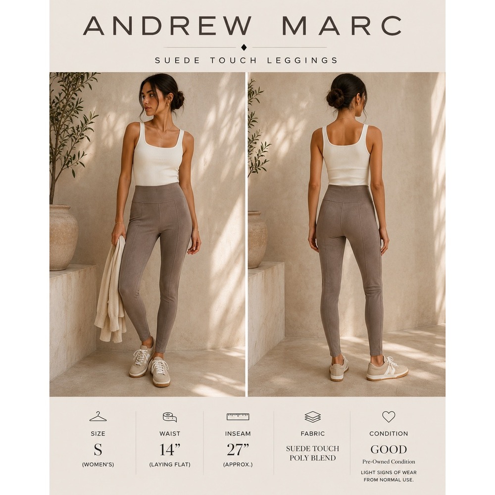 Andrew Marc Womens Faux Suede Leggings Taupe Brown High Rise Seamed‎ Pants Small